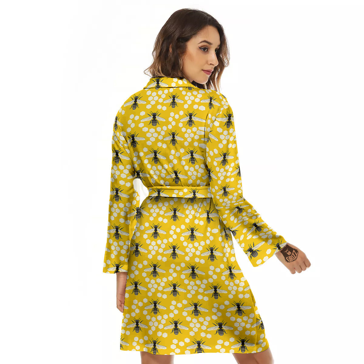 Honeycomb Bee Print Pattern Women's Robe-grizzshop