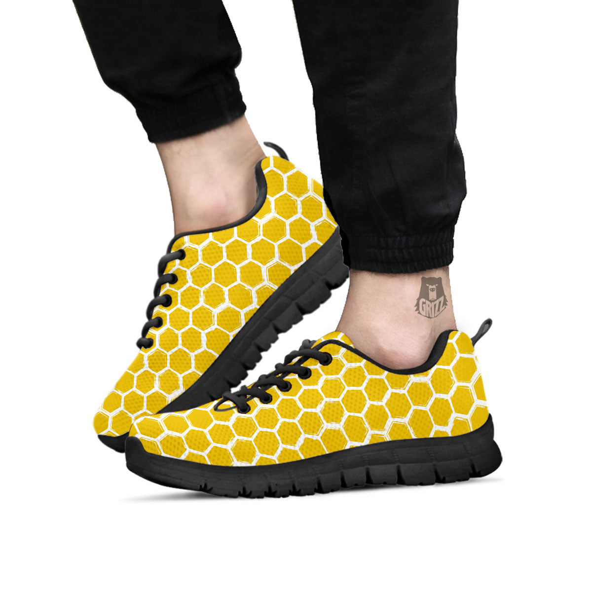 Honeycomb Print Pattern Black Sneaker-grizzshop