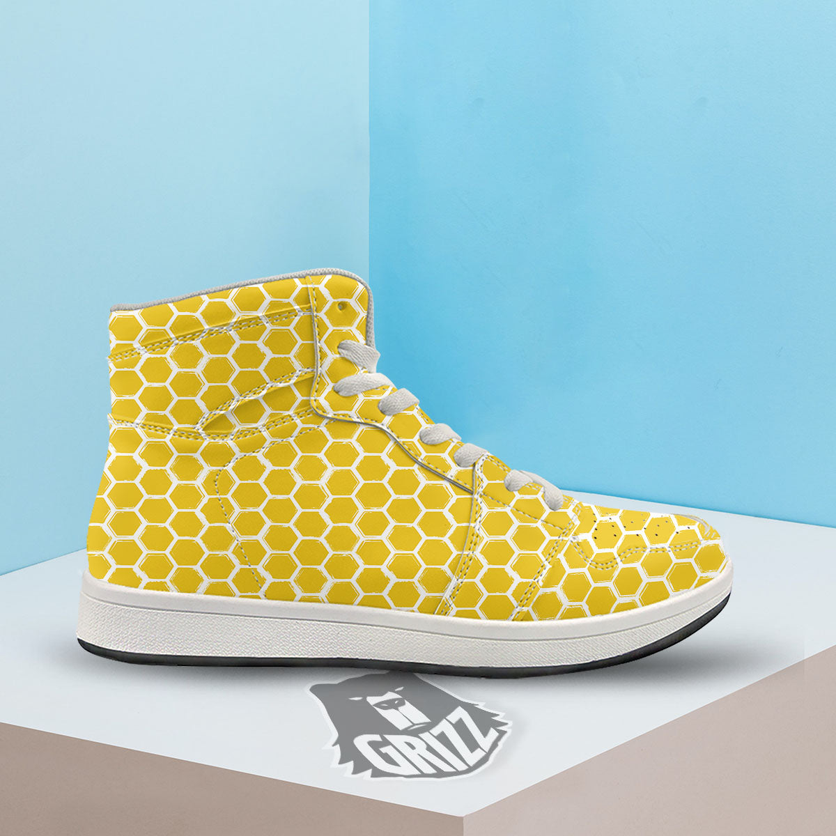Honeycomb Print Pattern High Top Sneakers-grizzshop