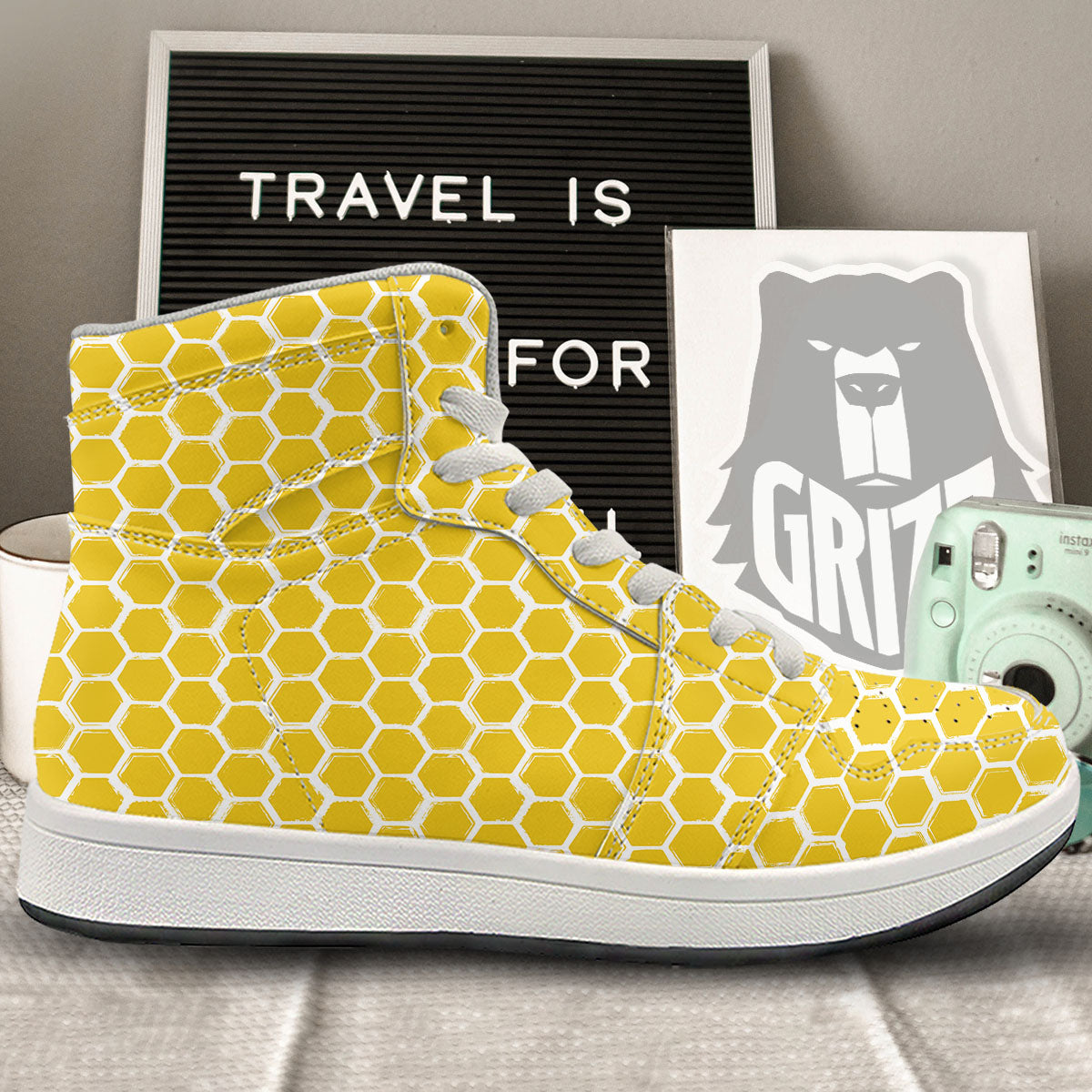 Honeycomb Print Pattern High Top Sneakers-grizzshop