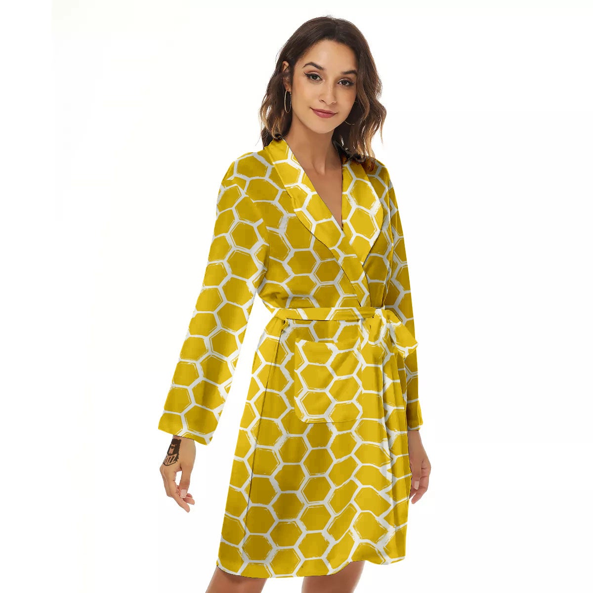 Honeycomb Print Pattern Women's Robe-grizzshop
