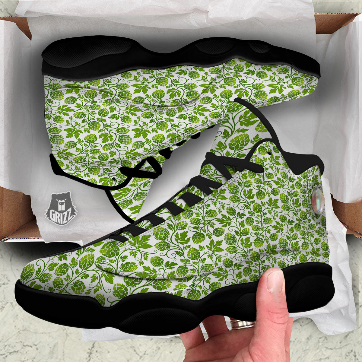 Hop Cone Cartoon Print Pattern Black Basketball Shoes-grizzshop
