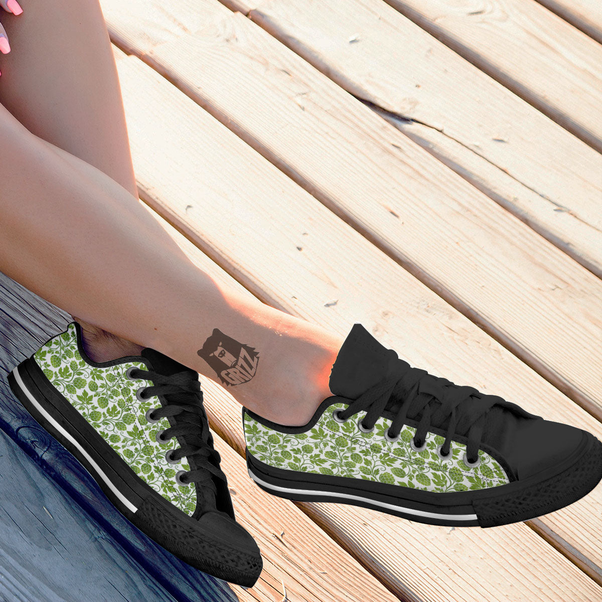 Hop Cone Cartoon Print Pattern Black Low Top Shoes-grizzshop