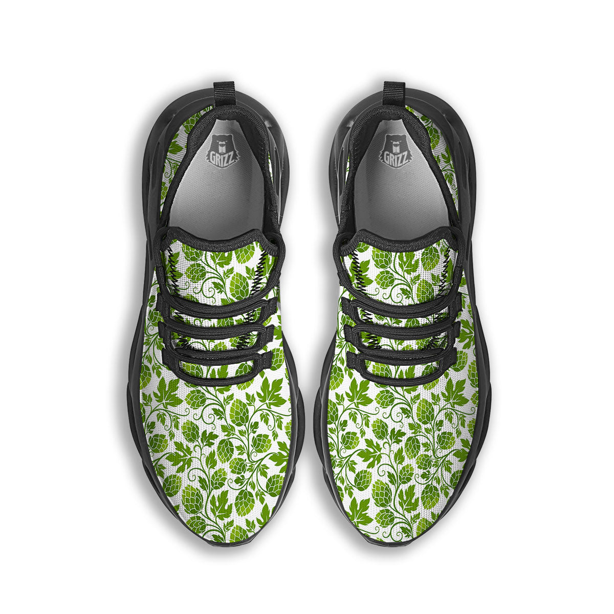 Hop Cone Cartoon Print Pattern Black Running Shoes-grizzshop