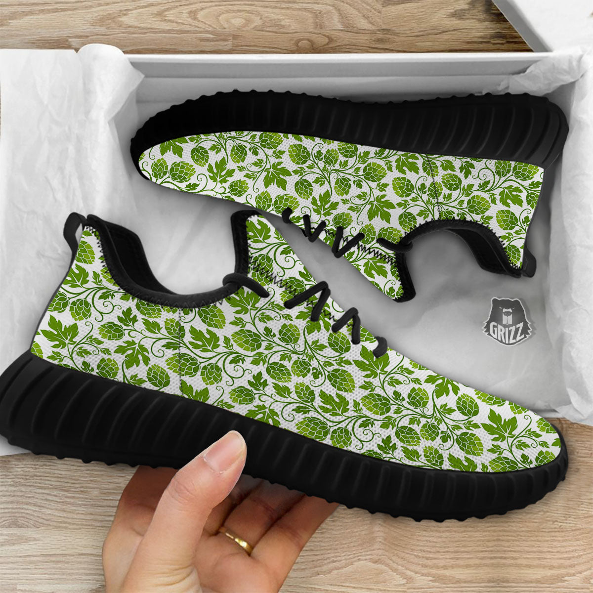 Hop Cone Cartoon Print Pattern Black Walking Shoes-grizzshop