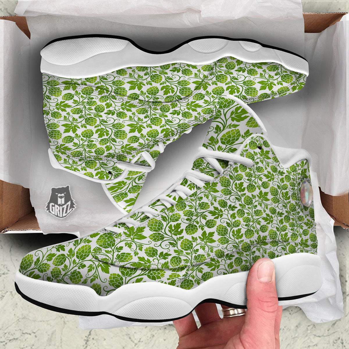 Hop Cone Cartoon Print Pattern White Basketball Shoes-grizzshop
