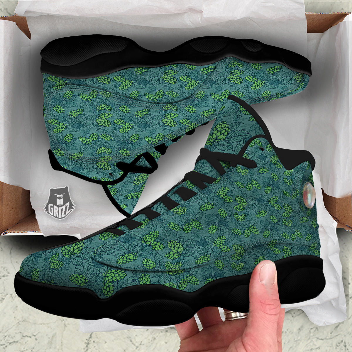 Hop Cone Cute Print Pattern Black Basketball Shoes-grizzshop