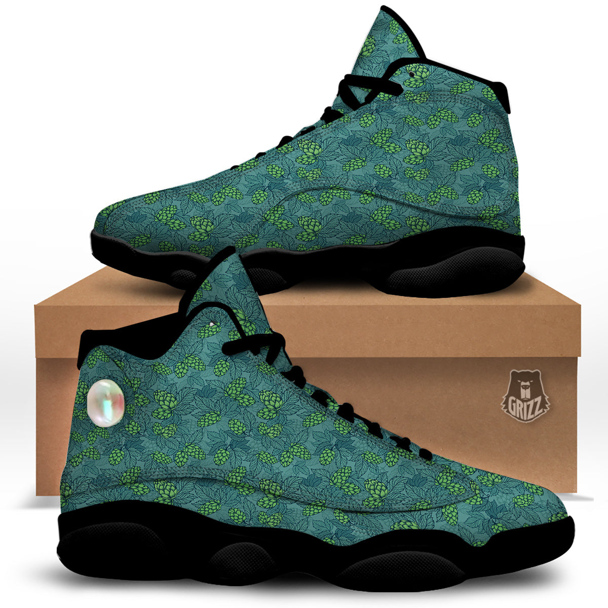 Hop Cone Cute Print Pattern Black Basketball Shoes-grizzshop