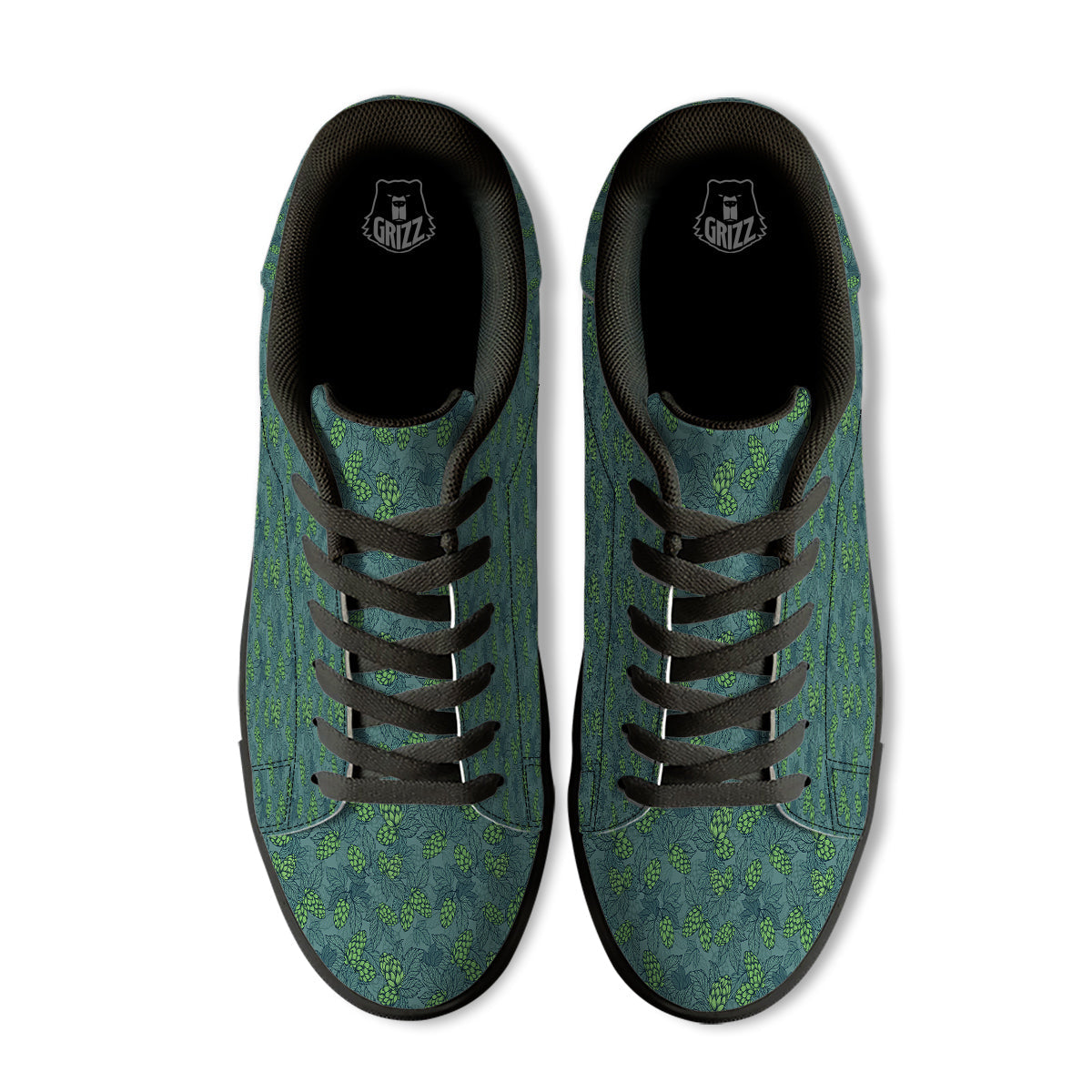 Hop Cone Cute Print Pattern Black Low Top Sneakers-grizzshop