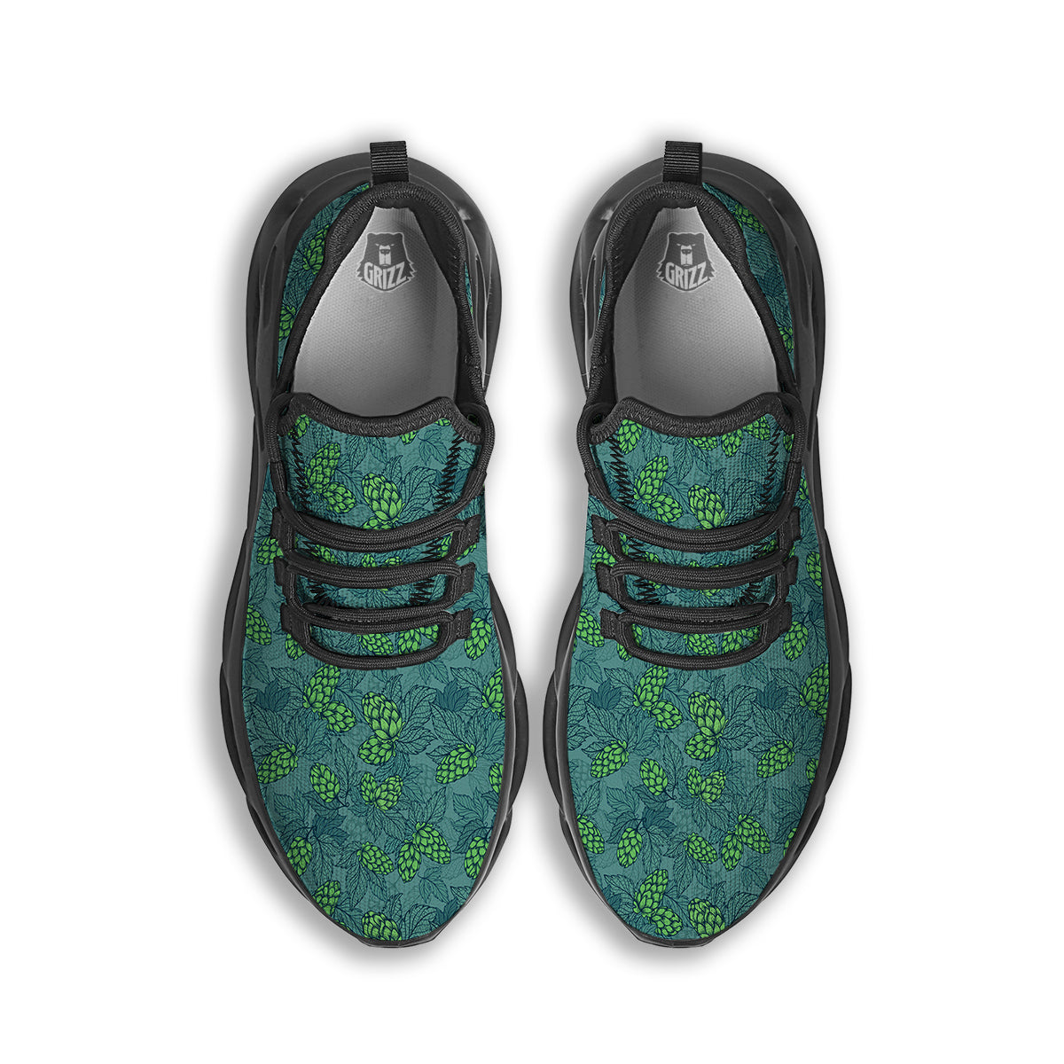 Hop Cone Cute Print Pattern Black Running Shoes-grizzshop