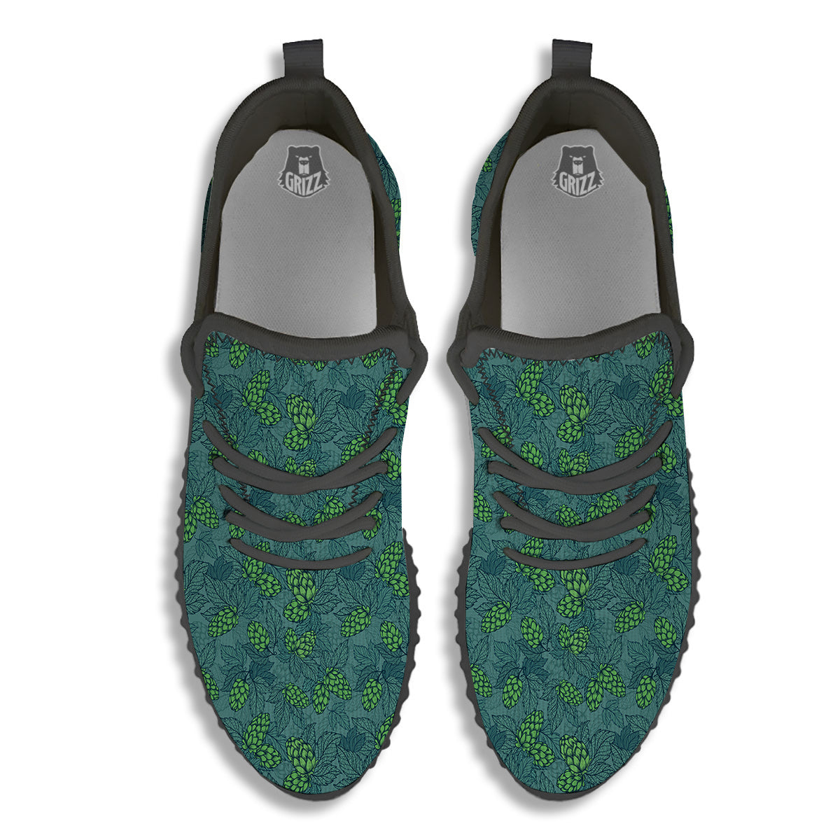 Hop Cone Cute Print Pattern Black Walking Shoes-grizzshop