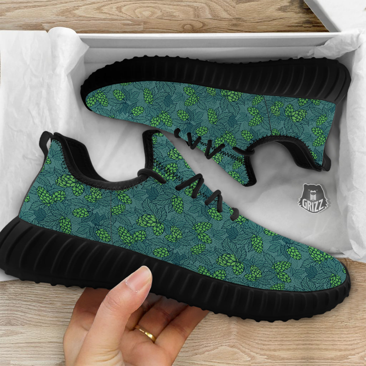 Hop Cone Cute Print Pattern Black Walking Shoes-grizzshop
