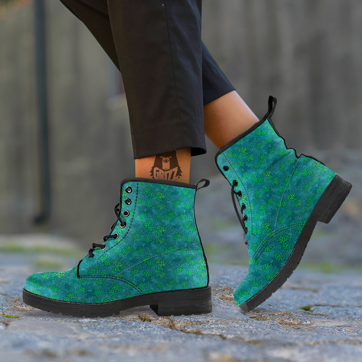 Hop Cone Cute Print Pattern Leather Boots-grizzshop