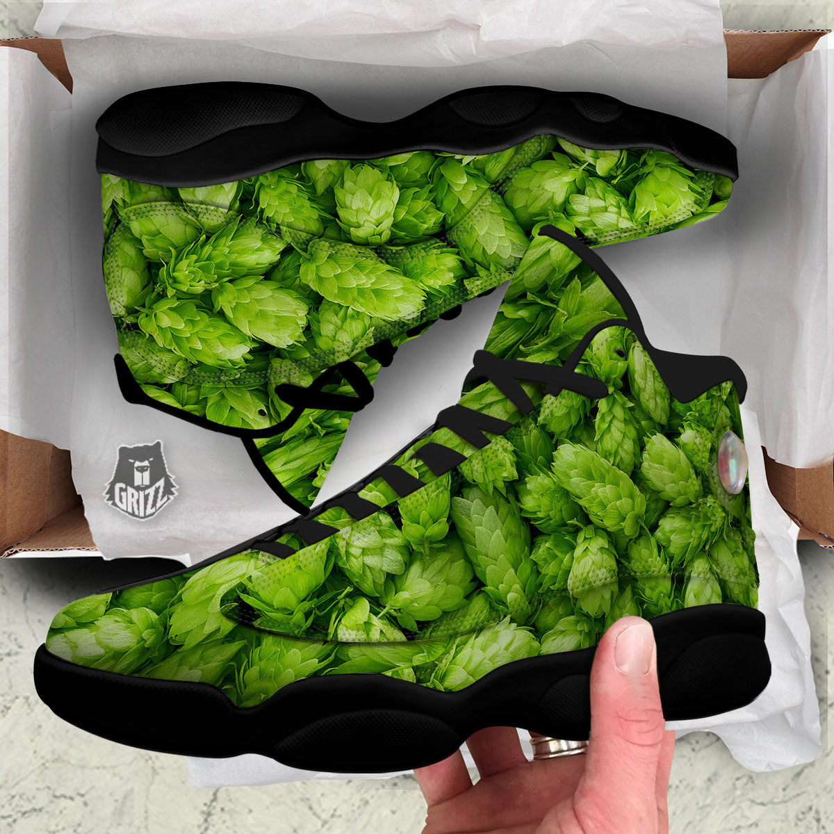 Hop Cone Fresh Print Black Basketball Shoes-grizzshop