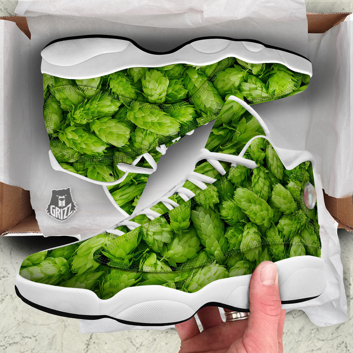 Hop Cone Fresh Print White Basketball Shoes-grizzshop