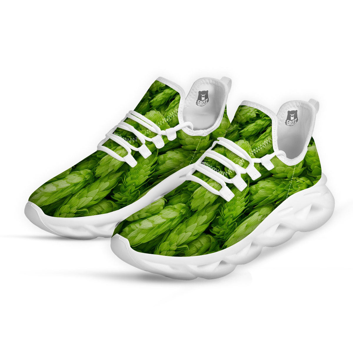 Hop Cone Fresh Print White Running Shoes-grizzshop