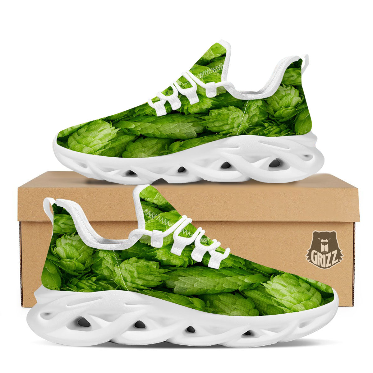 Hop Cone Fresh Print White Running Shoes-grizzshop