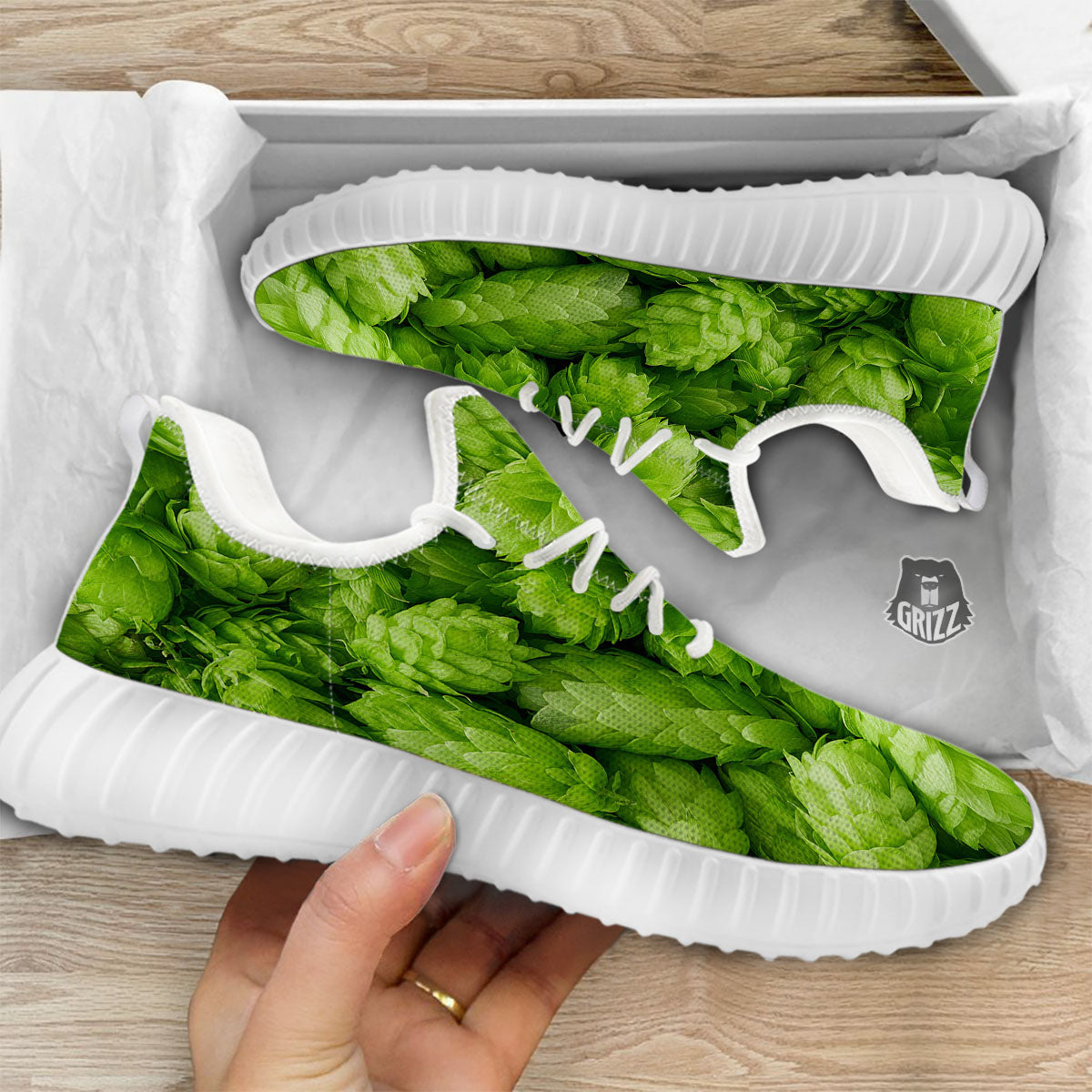 Hop Cone Fresh Print White Walking Shoes-grizzshop