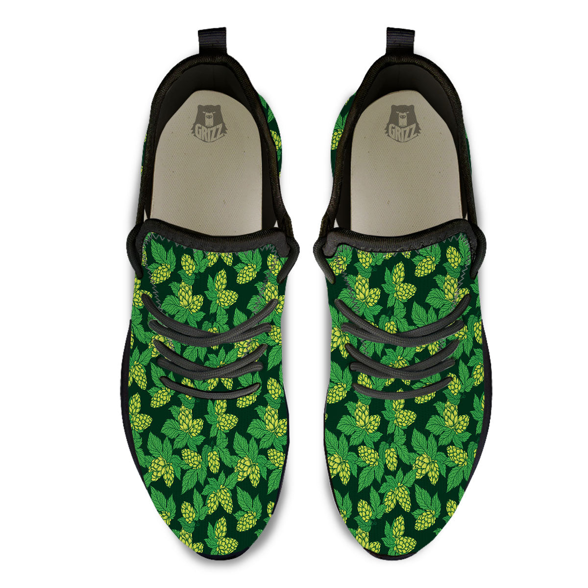Hop Cone Green Print Pattern Black Athletic Shoes-grizzshop