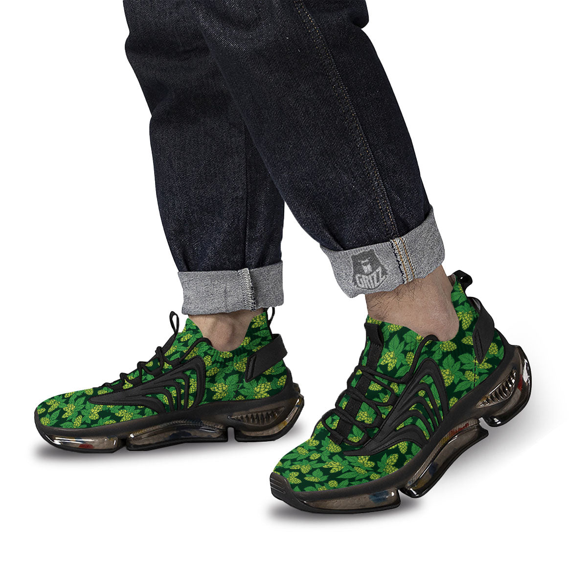 Hop Cone Green Print Pattern Black Gym Shoes-grizzshop
