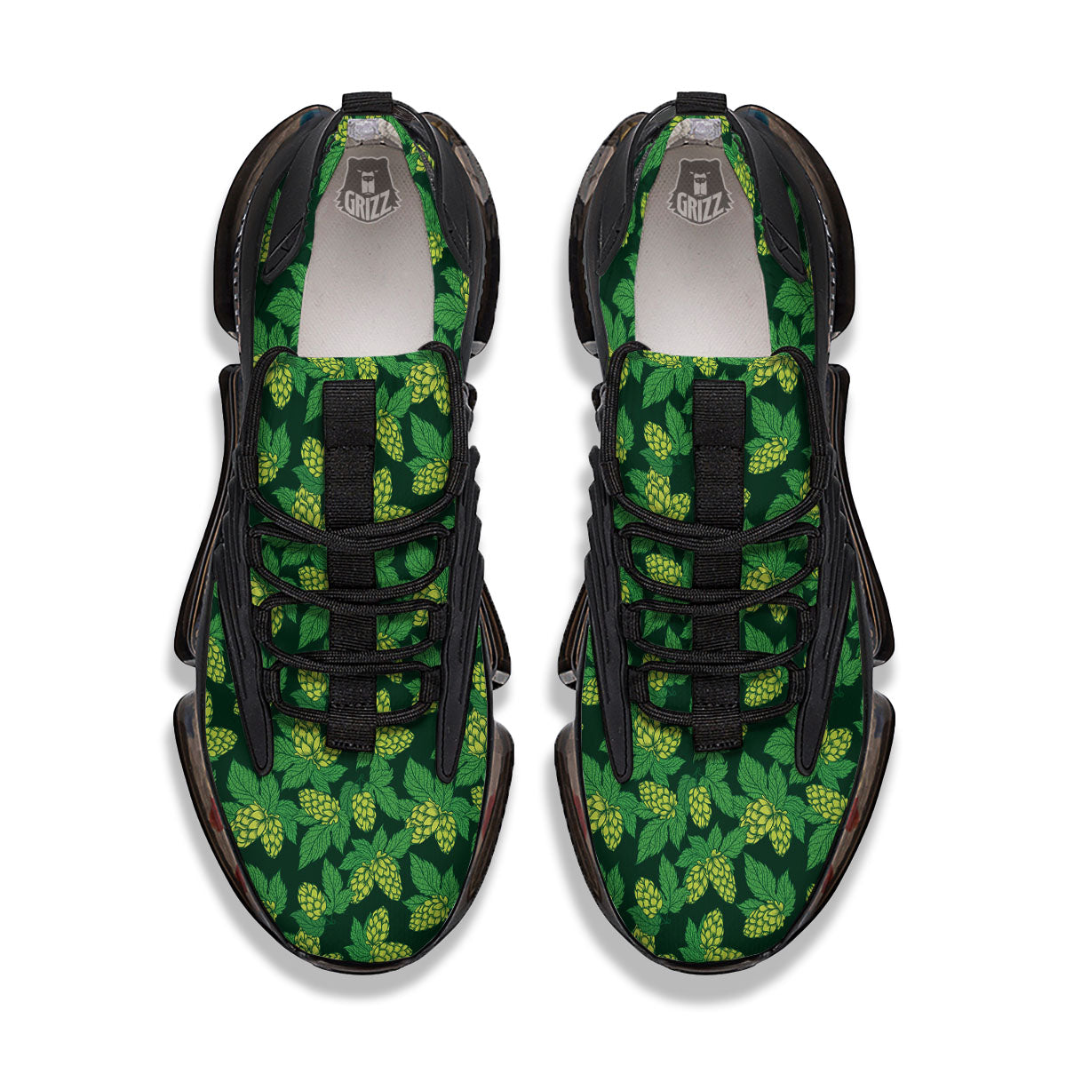 Hop Cone Green Print Pattern Black Gym Shoes-grizzshop