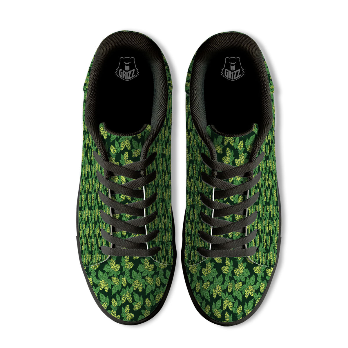 Hop Cone Green Print Pattern Black Low Top Sneakers-grizzshop