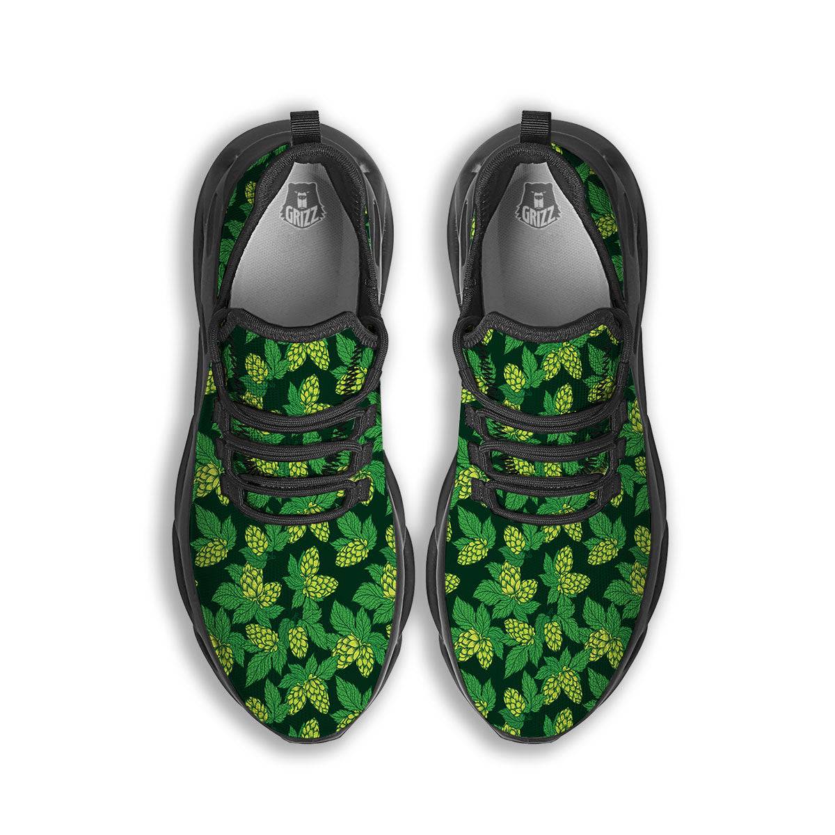 Hop Cone Green Print Pattern Black Running Shoes-grizzshop