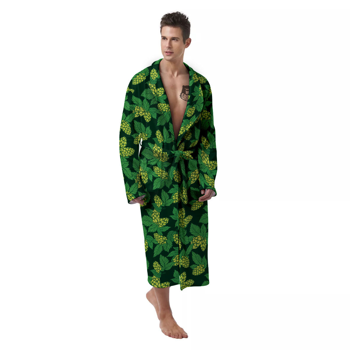Hop Cone Green Print Pattern Men's Robe-grizzshop