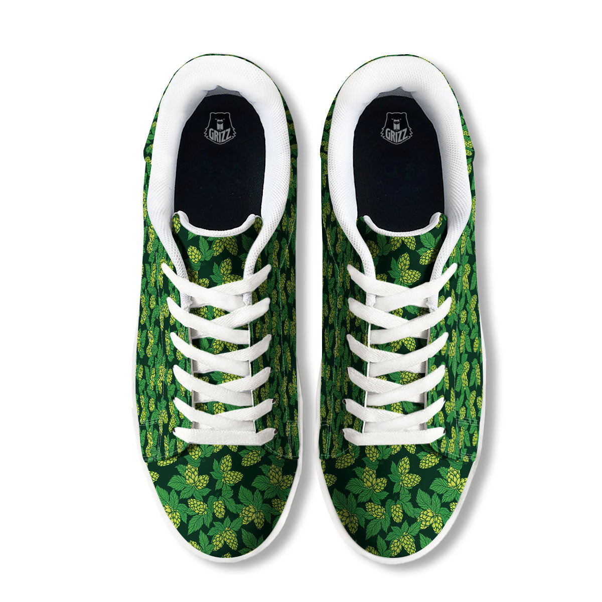 Hop Cone Green Print Pattern White Low Top Sneakers-grizzshop