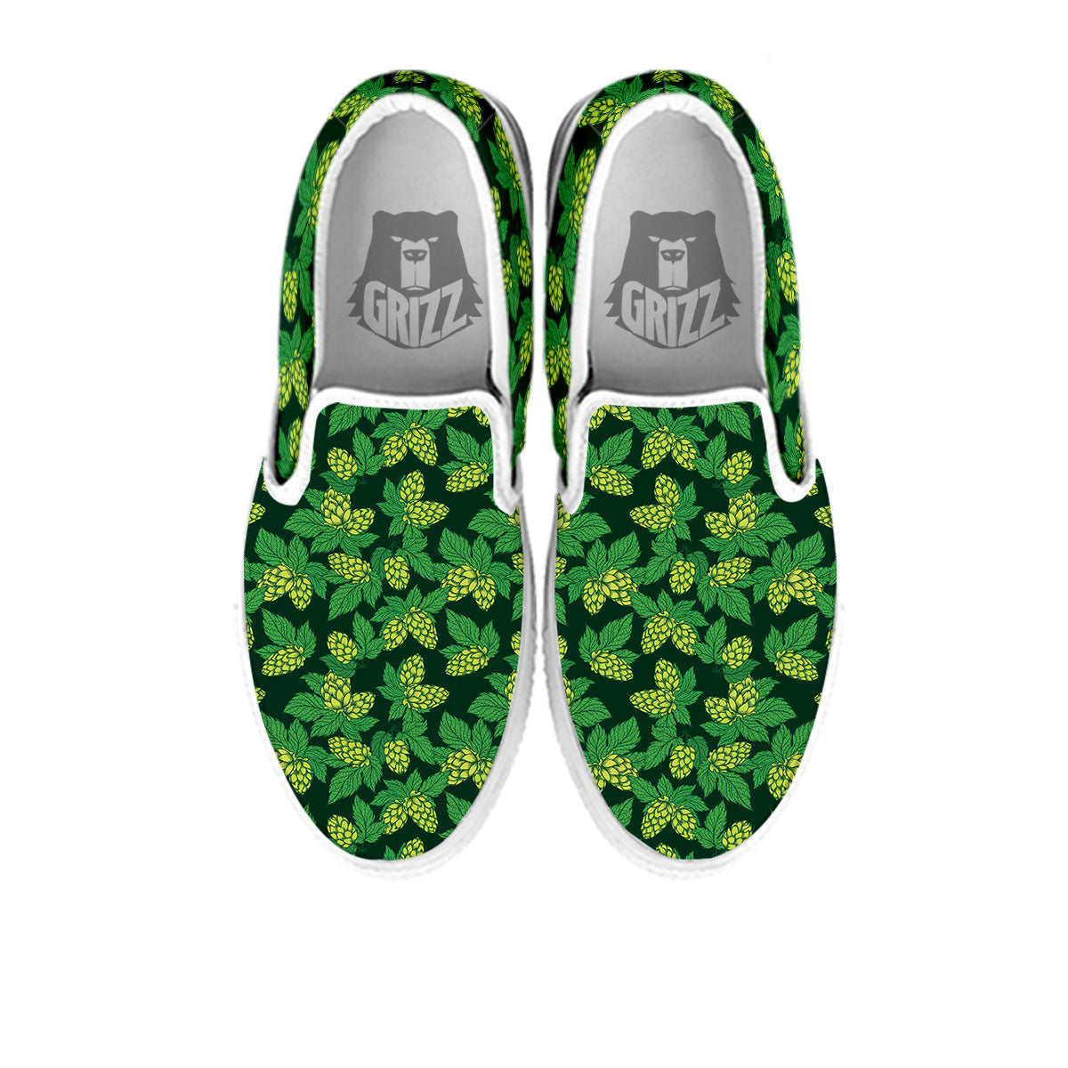 Hop Cone Green Print Pattern White Slip On Shoes-grizzshop