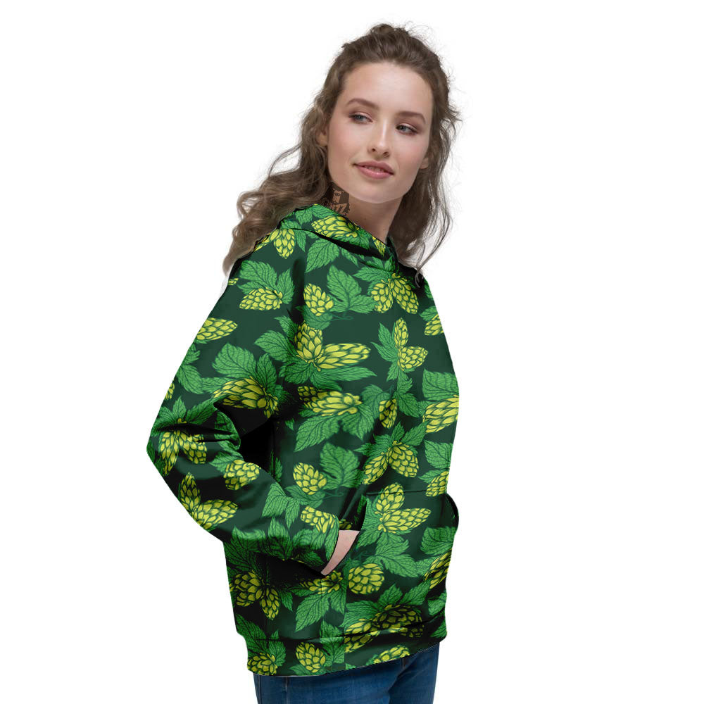 Hop Cone Green Print Pattern Women's Hoodie-grizzshop