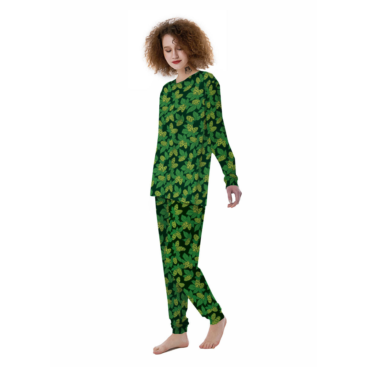 Hop Cone Green Print Pattern Women's Pajamas-grizzshop