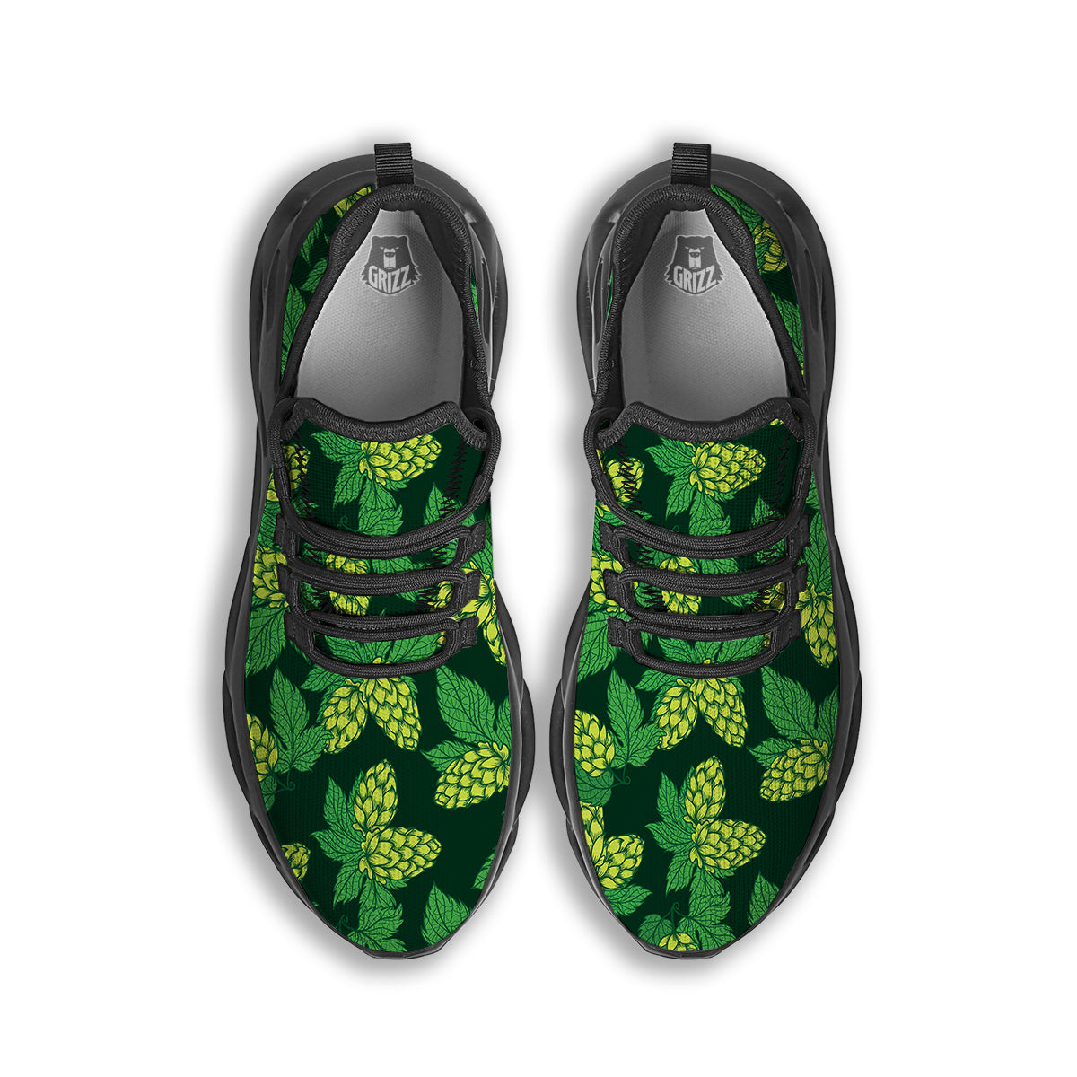 Hop Cone Vintage Print Pattern Black Running Shoes-grizzshop