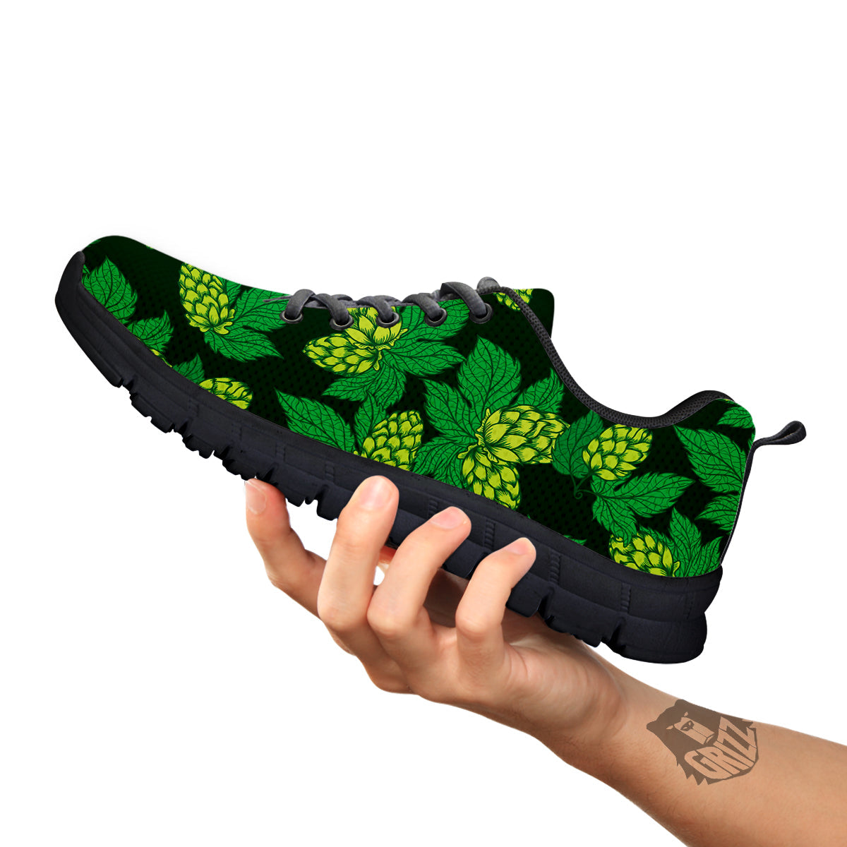 Hop Cone Vintage Print Pattern Black Sneaker-grizzshop