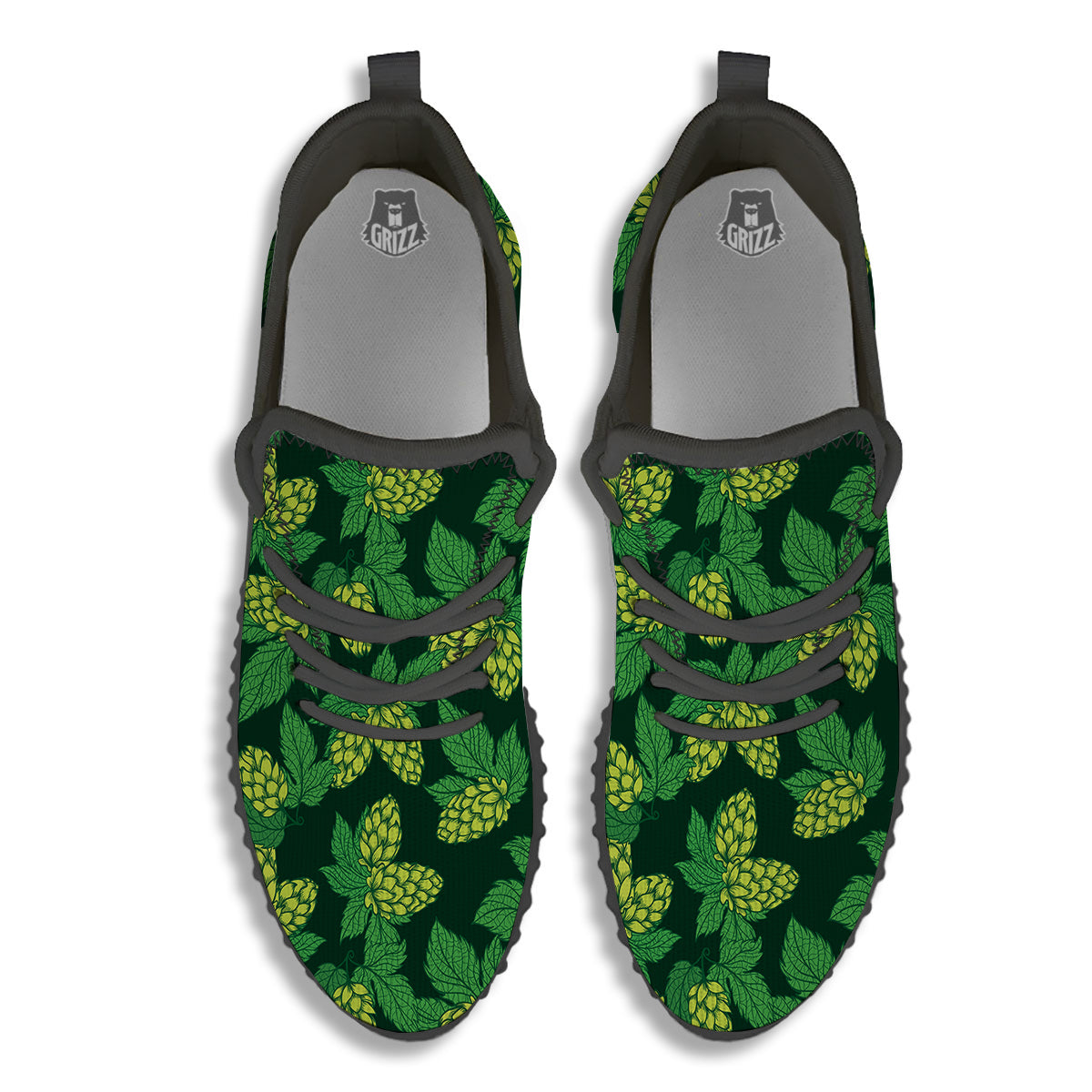 Hop Cone Vintage Print Pattern Black Walking Shoes-grizzshop