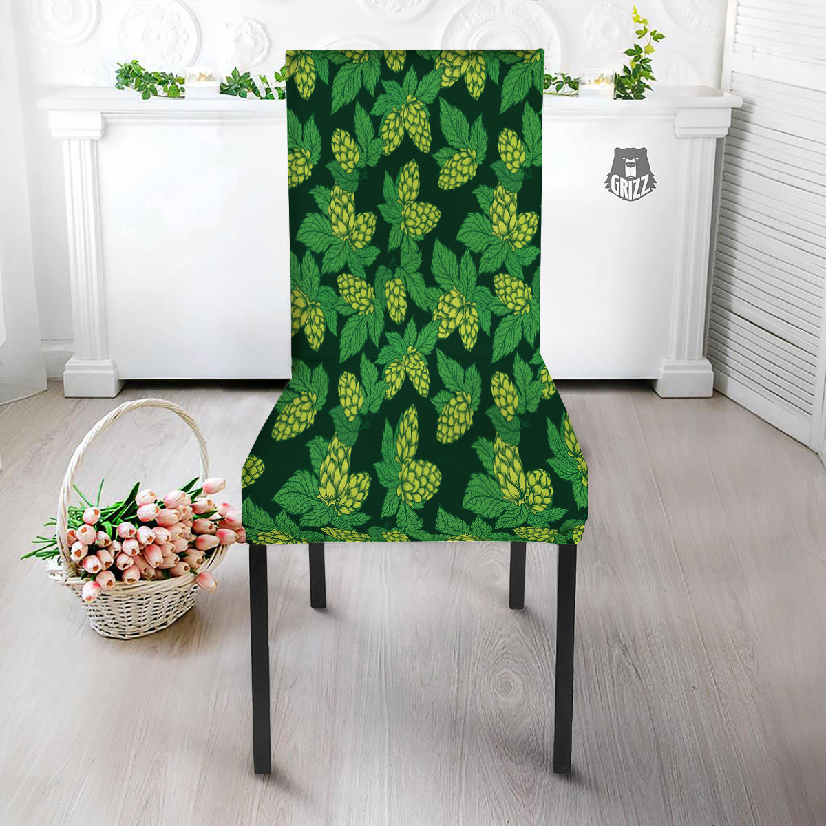 Hop Cone Vintage Print Pattern Dining Chair Slipcover-grizzshop