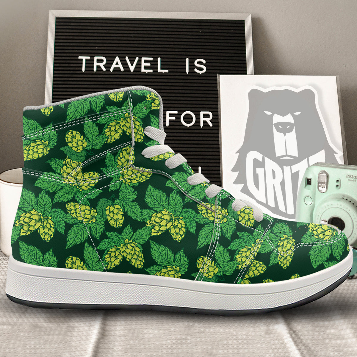 Hop Cone Vintage Print Pattern High Top Sneakers-grizzshop