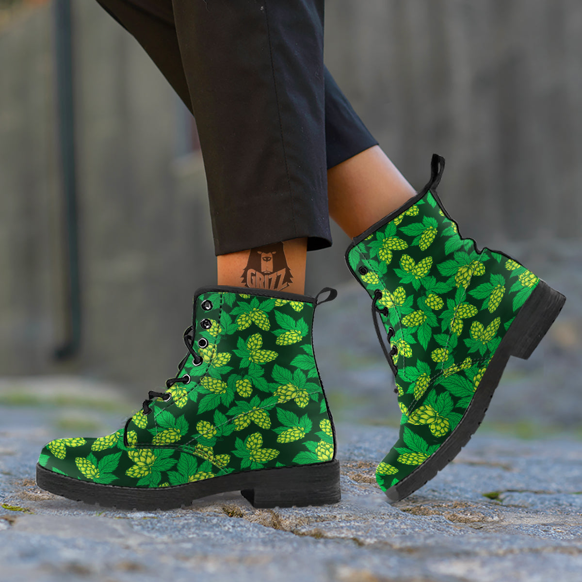 Hop Cone Vintage Print Pattern Leather Boots-grizzshop