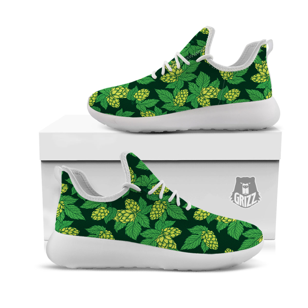 Hop Cone Vintage Print Pattern White Athletic Shoes-grizzshop