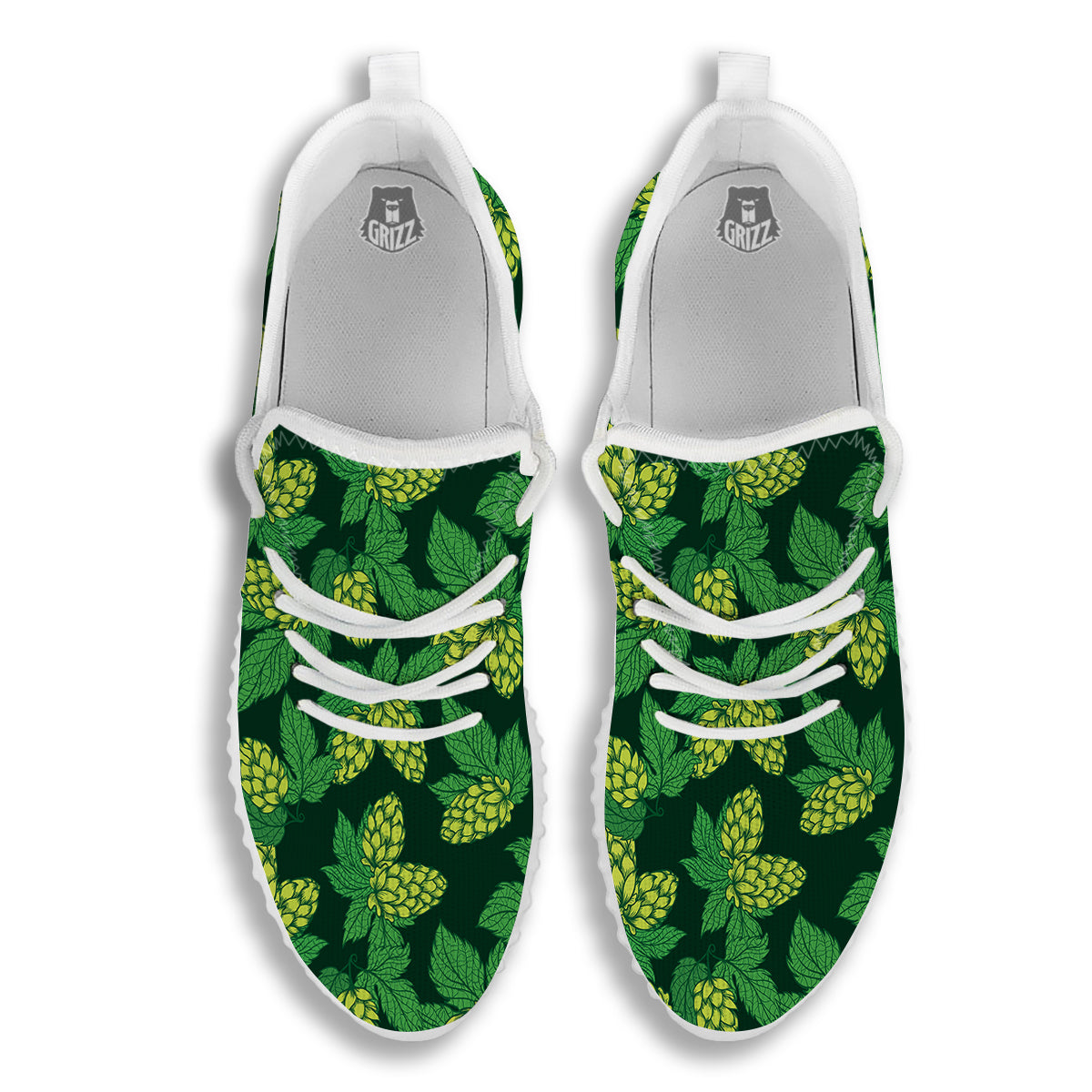 Hop Cone Vintage Print Pattern White Walking Shoes-grizzshop