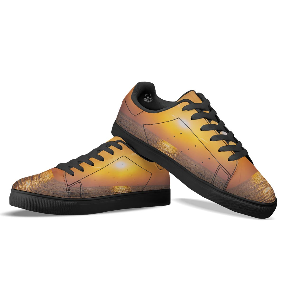 Horizon Sunrise Print Black Low Top Sneakers-grizzshop