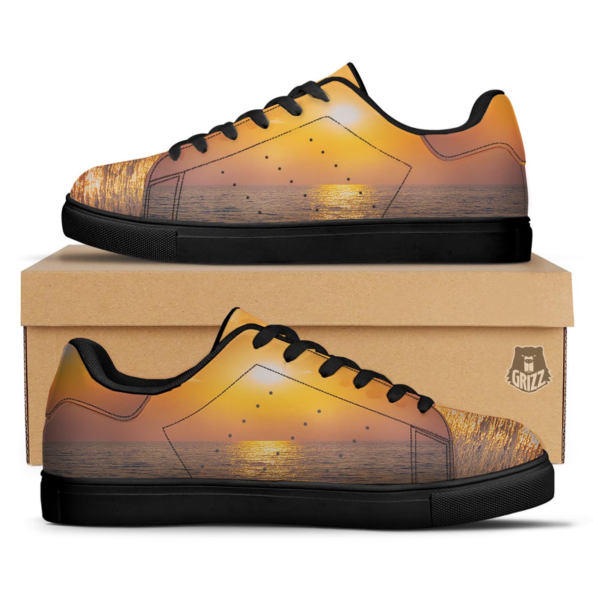 Horizon Sunrise Print Black Low Top Sneakers-grizzshop