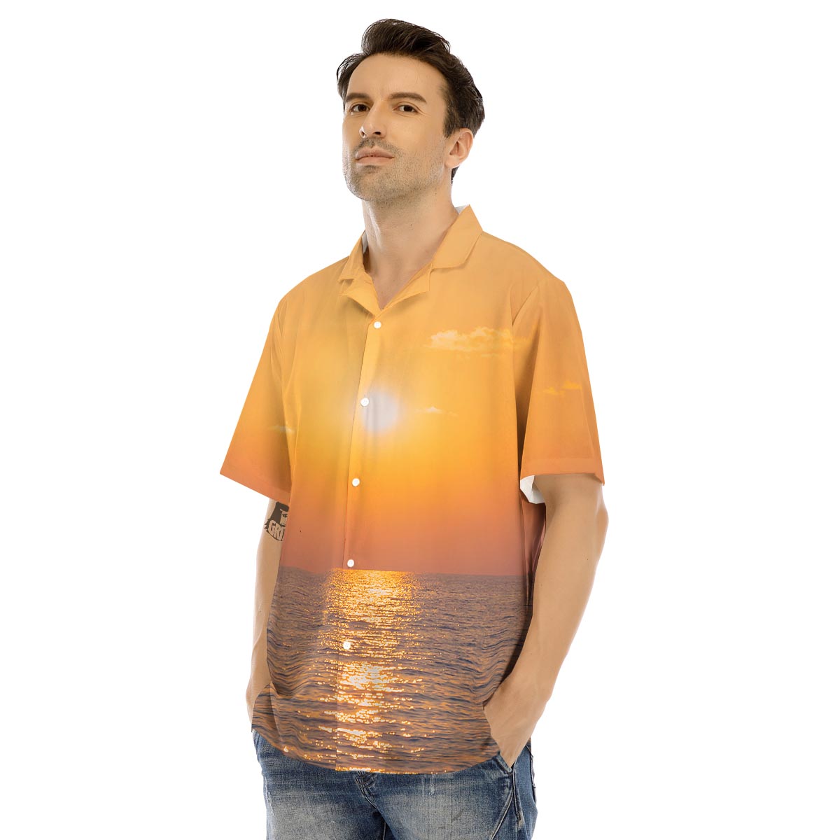 Horizon Sunrise Print Men's Hawaiian Shirt-grizzshop