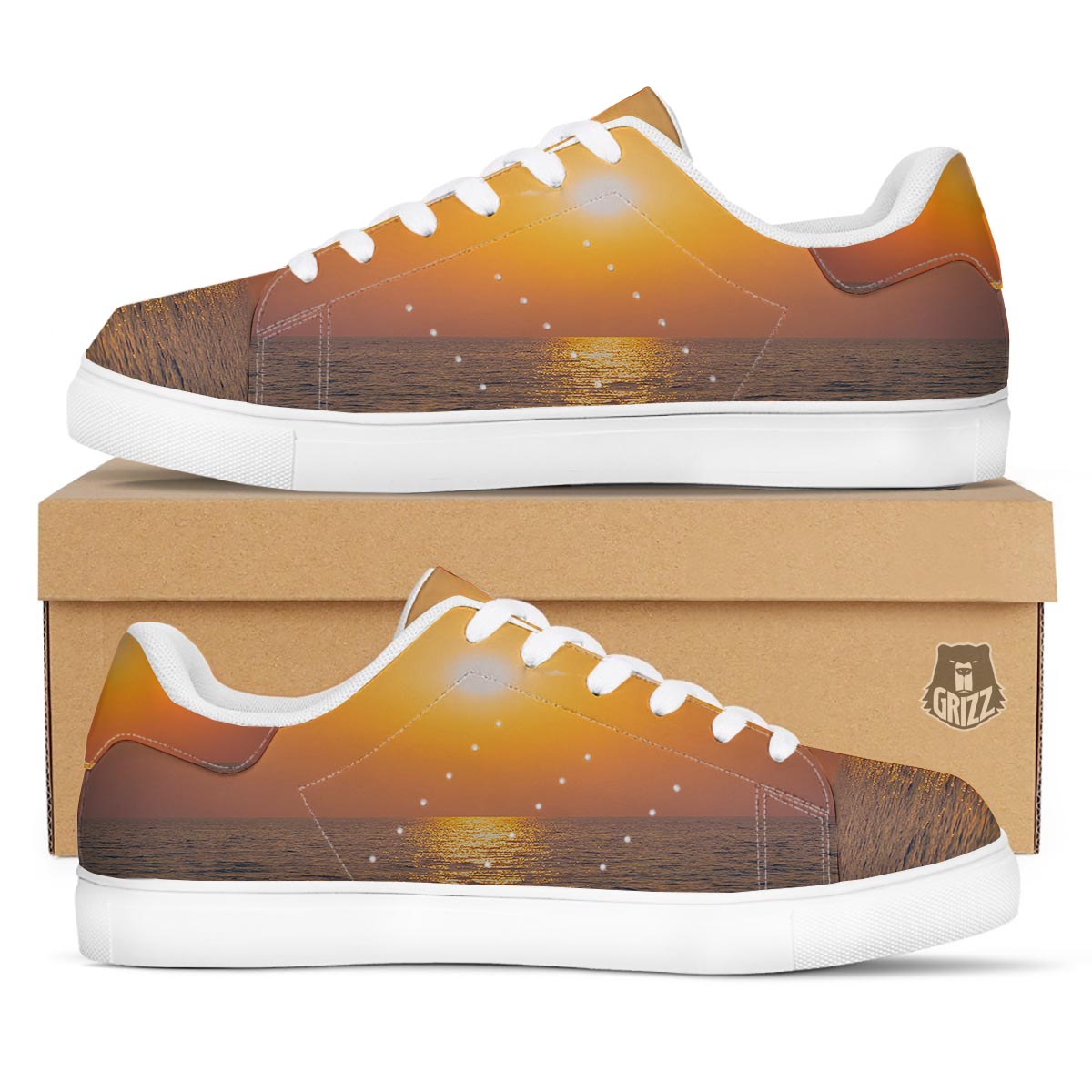 Horizon Sunrise Print White Low Top Sneakers-grizzshop