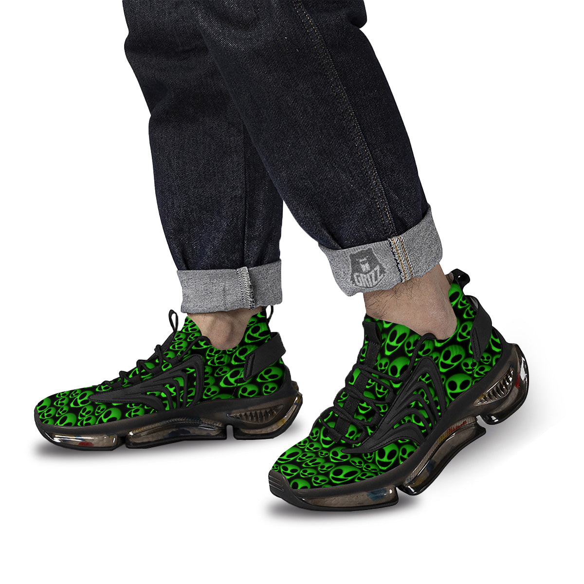 Horror Alien Green Neon Print Pattern Black Gym Shoes-grizzshop