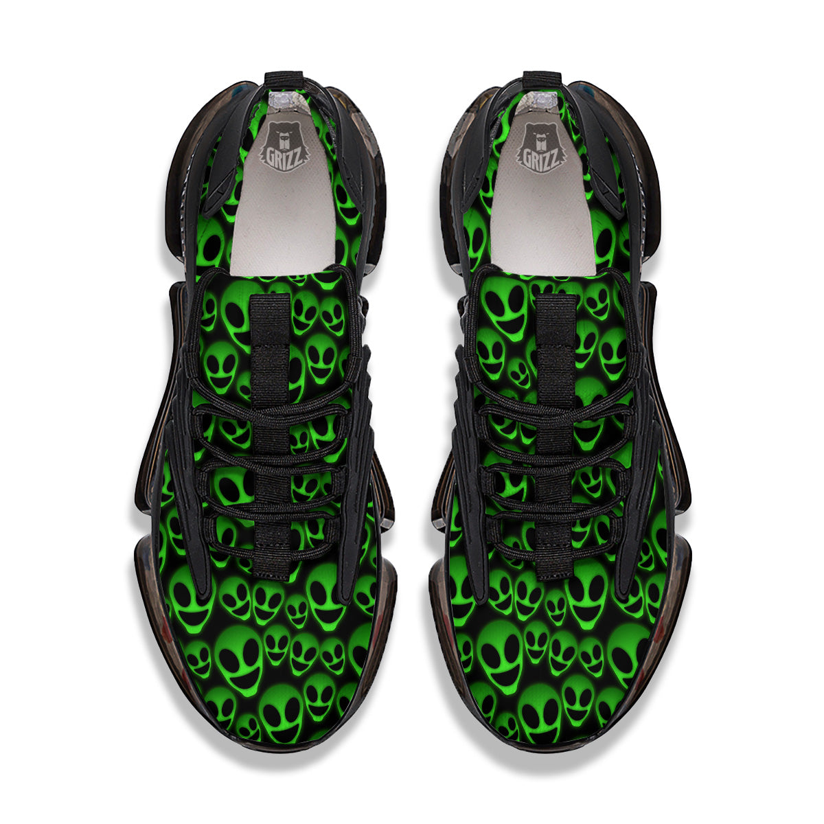 Horror Alien Green Neon Print Pattern Black Gym Shoes-grizzshop