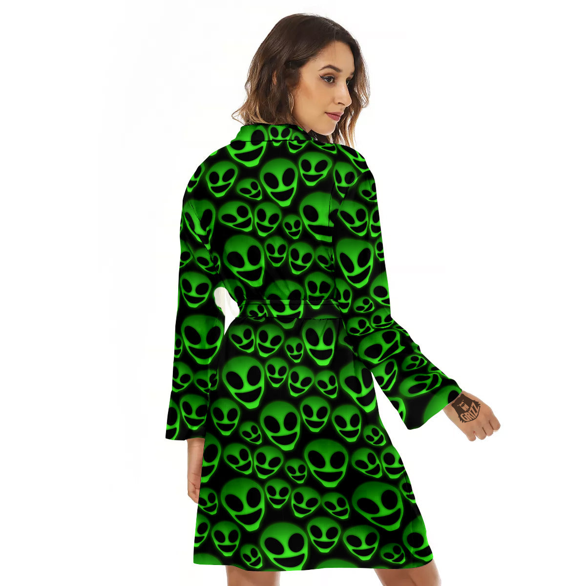 Horror Alien Green Neon Print Pattern Women's Robe-grizzshop