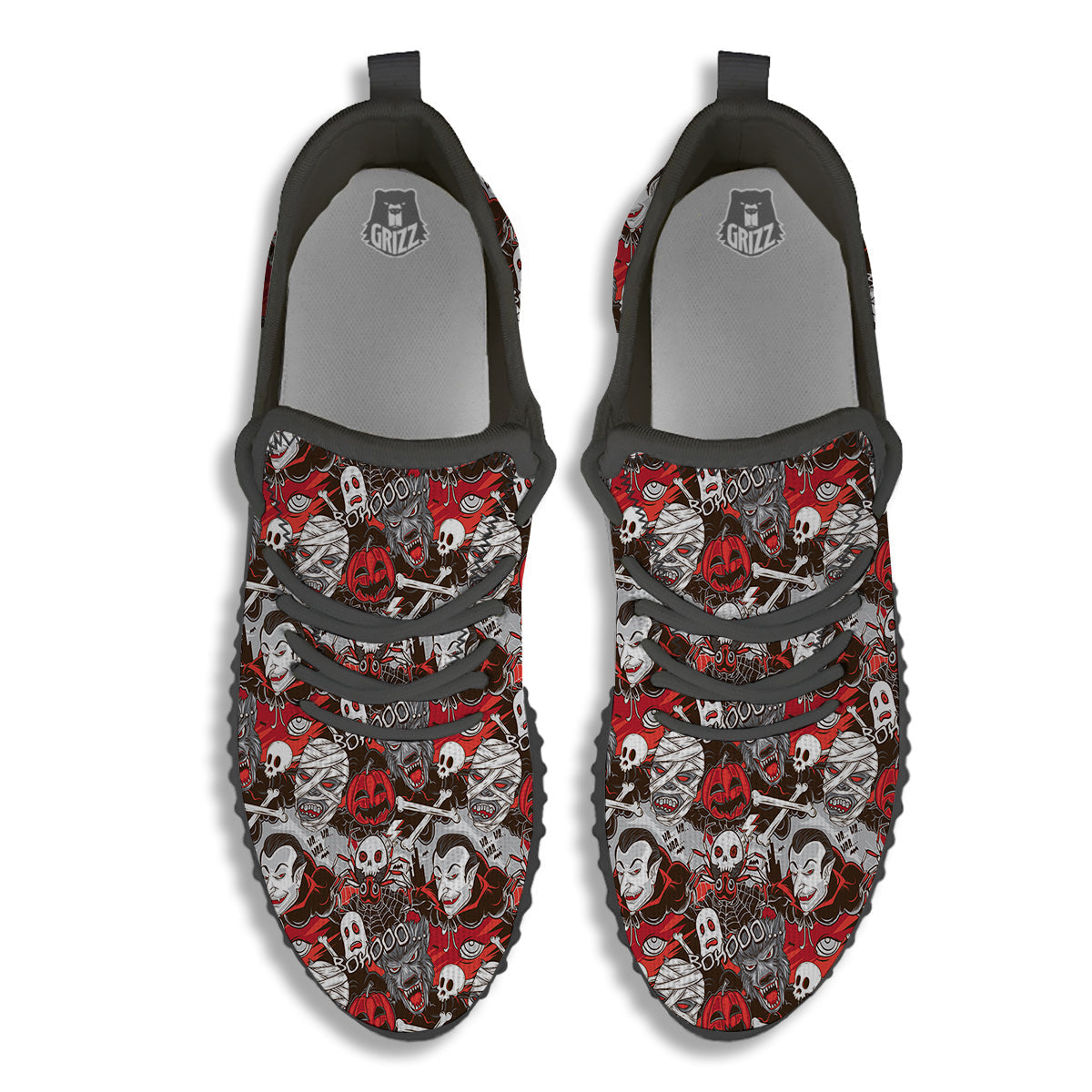Horror Monsters Halloween Print Pattern Black Walking Shoes-grizzshop
