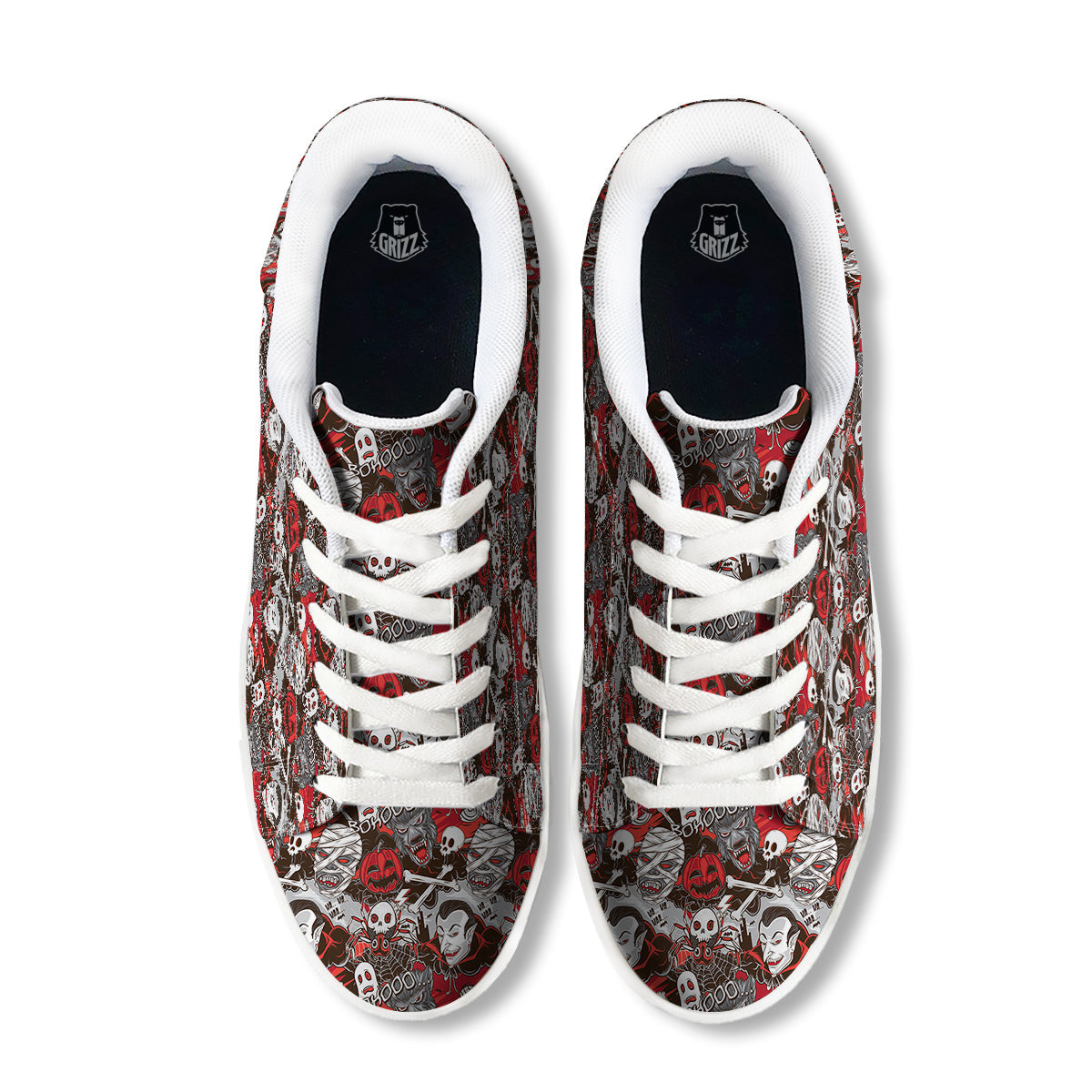 Horror Monsters Halloween Print Pattern White Low Top Sneakers-grizzshop