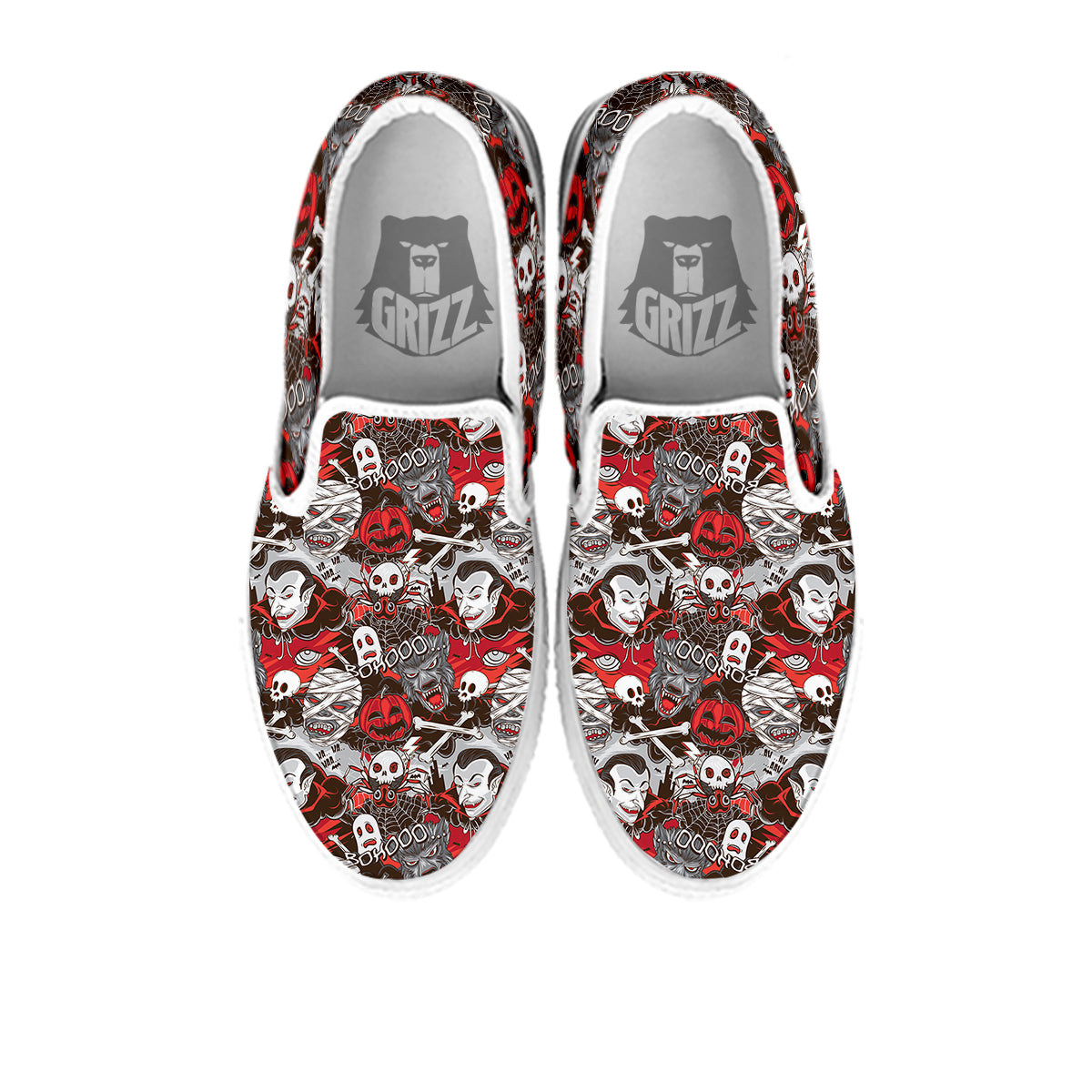 Horror Monsters Halloween Print Pattern White Slip On Shoes-grizzshop